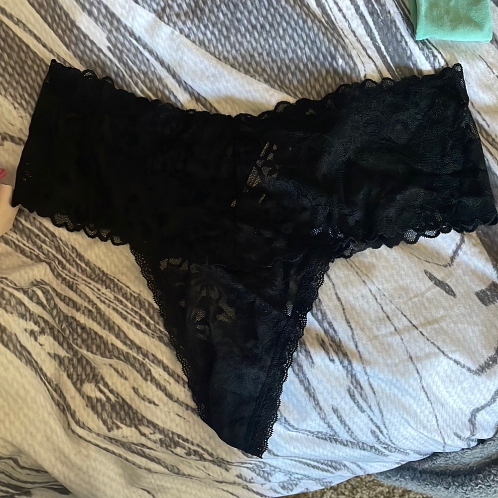 Black lace high waist thong new no tags